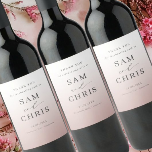 Modern Rose Gold Gradient Wedding ワインラベル