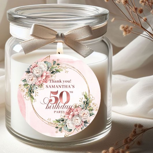 Modern Rose Gold Greenery 50th Birthday Stickers ラウンドシール