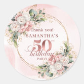 Modern Rose Gold Greenery 50th Birthday Stickers ラウンドシール (正面)