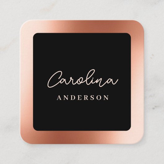 Modern Rose Gold Minimal Black Script スクエア名刺 (正面)