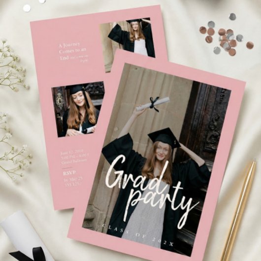 Modern Rose Gold Photo Collage Graduation 招待状