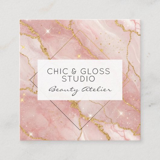 Modern Rose Gold Quartz Beauty Salon スクエア名刺 (正面)