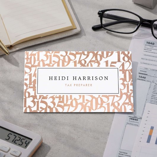Modern Rose Gold Tax Preparer Business Card 名刺