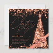 MODERN Rose Gold Winter Christmas Tree Bow Party  招待状 (正面)