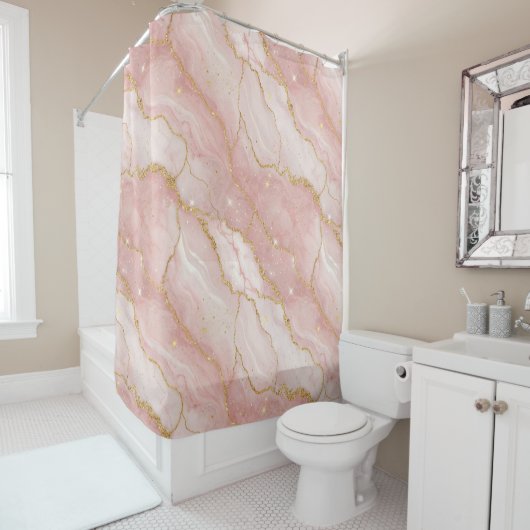 Modern Rose Quartz Marble Gold シャワーカーテン (インサイチュ)