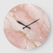 Modern Rose Quartz Marble Gold ラージ壁時計 (正面)