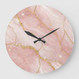 Modern Rose Quartz Marble Gold ラージ壁時計