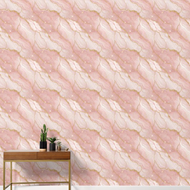 Modern Rose Quartz Marble Gold 壁紙 (廊下)