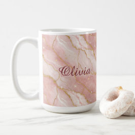 Modern Rose Quartz Marble Gold Glitter コーヒーマグカップ