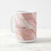 Modern Rose Quartz Marble Gold Glitter コーヒーマグカップ (正面左)