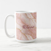 Modern Rose Quartz Marble Gold Glitter コーヒーマグカップ (左)