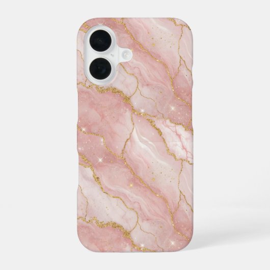 Modern Rose Quartz Marble Gold iPhone 16ケース (裏面)