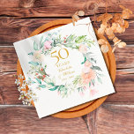 Modern Roses Garland Floral 50th Anniversary スタンダードカクテルナプキン<br><div class="desc">Featuring a delicate watercolour floral greenery garland,  this chic botanical 50th wedding anniversary napkin can be personalised with your special anniversary information in elegant gold text. Designed by Thisisnotme©</div>
