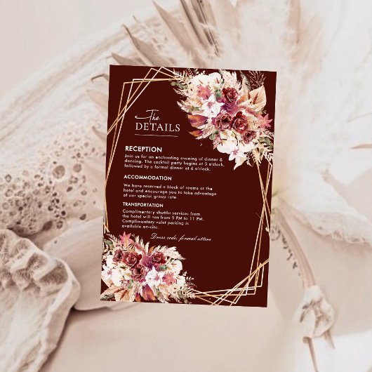 Modern Rosewood Gold Geometric Wedding Details  エンクロージャーカード