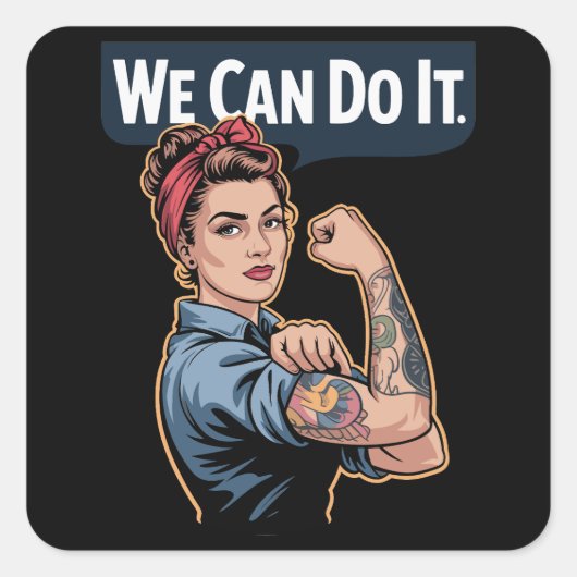 Modern Rosie the Riveter Tattooed Mom - We Can Do スクエアシール (正面)