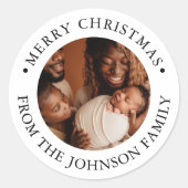 Modern Round Photo Merry Christmas Greeting Family ラウンドシール (正面)