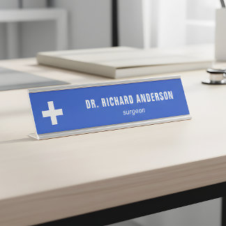 Modern Royal Blue Medical Officer デスクネームプレート