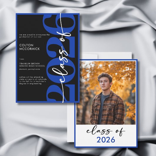 Modern Royal Blue Typography Grad Announcement 招待状