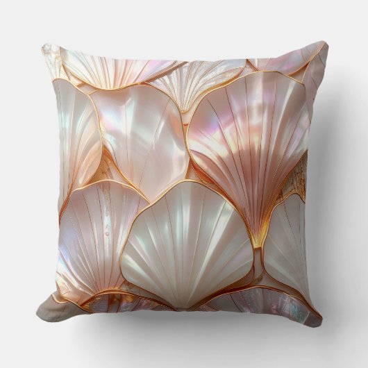 Modern Royal Mother of Pearl & Rose Gold Pillow クッション (正面)