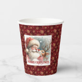 Modern Rudolph Santa Cute Christmas Party Cup Art 紙コップ (正面)