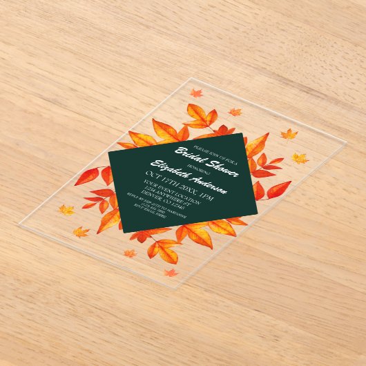 Modern Rustic Autumn Leaves Bridal Shower アクリル招待状 (レイダウン)