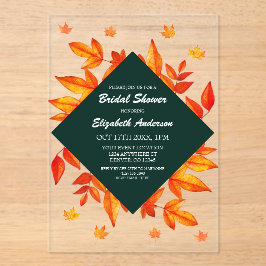 Modern Rustic Autumn Leaves Bridal Shower アクリル招待状