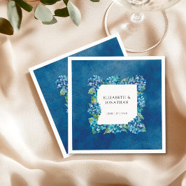Modern Rustic Blue Hydrangeas Floral Wedding スタンダードカクテルナプキン
