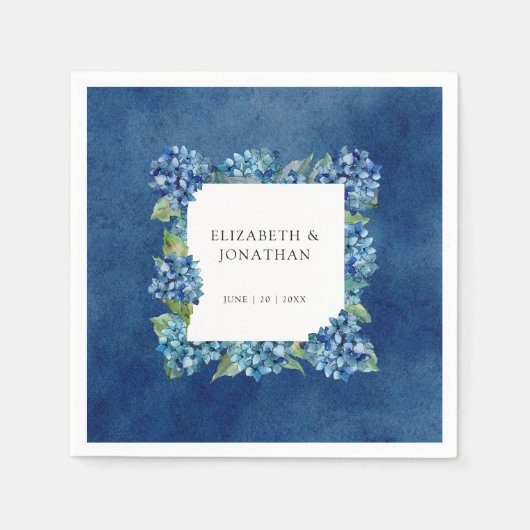 Modern Rustic Blue Hydrangeas Floral Wedding スタンダードカクテルナプキン (正面)