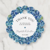 Modern Rustic Blue Hydrangeas Floral Wedding フェイバータグ (正面)