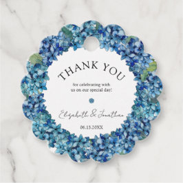 Modern Rustic Blue Hydrangeas Floral Wedding フェイバータグ