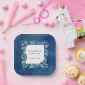 Modern Rustic Blue Hydrangeas Floral Wedding ペーパープレート (パーティー)