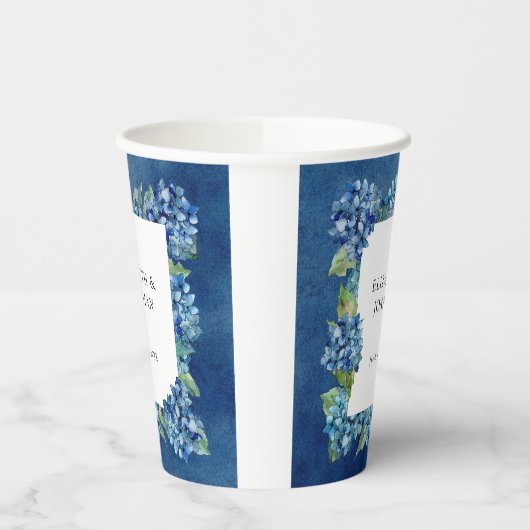 Modern Rustic Blue Hydrangeas Floral Wedding 紙コップ (左)