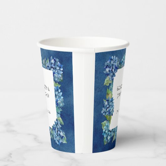 Modern Rustic Blue Hydrangeas Floral Wedding 紙コップ (右)