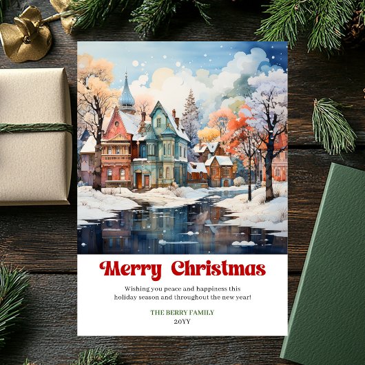 Modern rustic Christmas scene festive holiday card シーズンカード