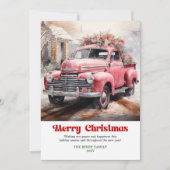 Modern rustic Christmas scene pink truck card art シーズンカード (正面)