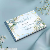 Modern Rustic Dusty Blue White Gold Floral Wedding ゲストブック