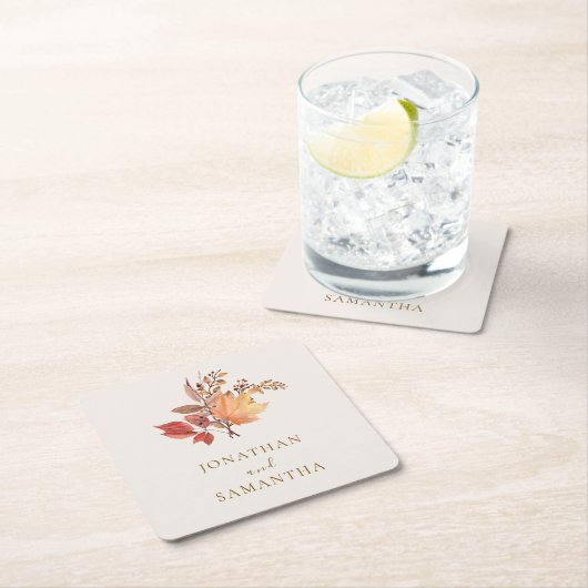 Modern Rustic Fall Boho Flower Wedding  スクエアペーパーコースター (インサイチュ)