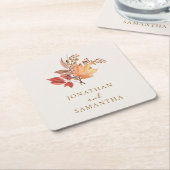 Modern Rustic Fall Boho Flower Wedding  スクエアペーパーコースター (アングル)