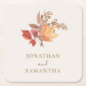 Modern Rustic Fall Boho Flower Wedding  スクエアペーパーコースター (正面)