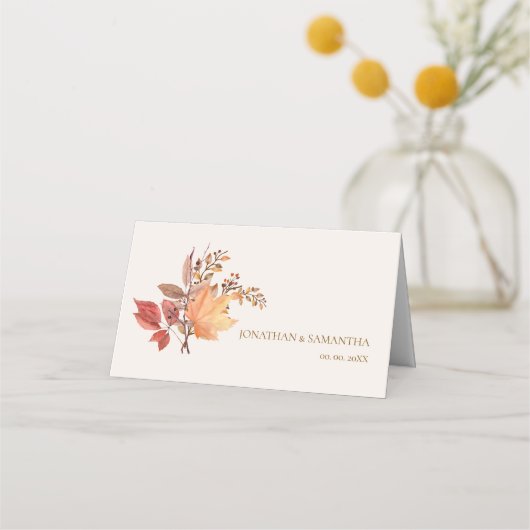 Modern Rustic Fall Boho Flower Wedding プレイスカード (正面)
