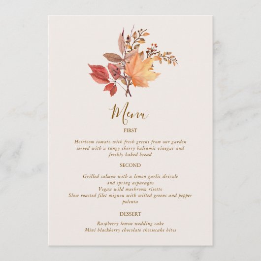 Modern Rustic Fall Boho Flower Wedding メニュー (正面)