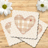 Modern rustic farm house heart and tartan Brown ペーパーコースター