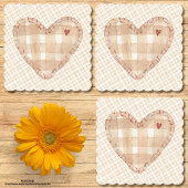 Modern rustic farm house heart and tartan Brown ペーパーコースター