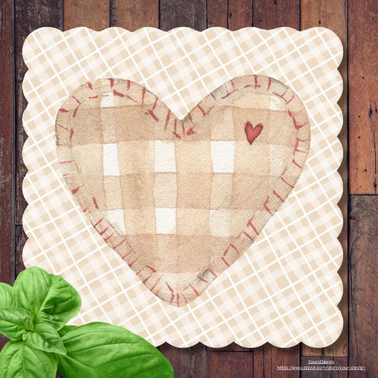 Modern rustic farm house heart and tartan Brown ペーパーコースター