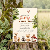 modern Rustic Forest Animals Baby's First Birthday 招待状