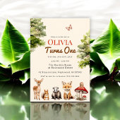 modern Rustic Forest Animals Baby's First Birthday 招待状
