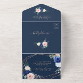 Modern Rustic Geometric Navy Blue Wedding Invitati オールインワン招待状 (外側)
