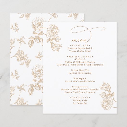 Modern Rustic Gold Floral Wedding Menus (正面/裏面)