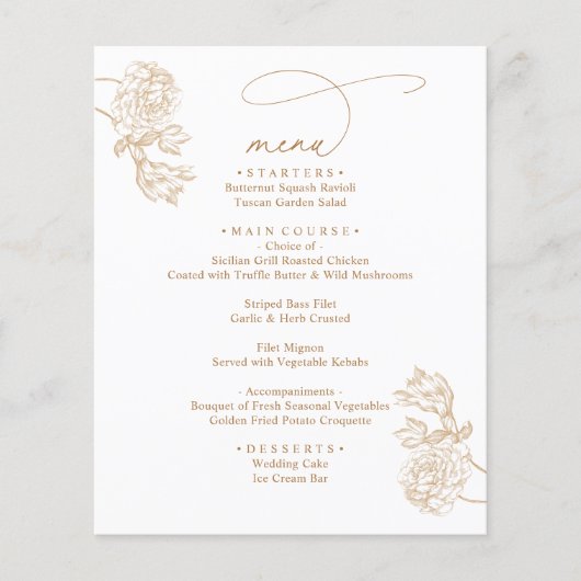 Modern Rustic Gold Floral Wedding Menus (正面)