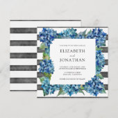 Modern Rustic Gray Blue Hydrangeas Striped Wedding 招待状 (正面/裏面)